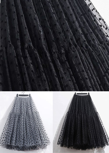 Black Wrinkled Patchwork High Waist Tulle Skirt Spring