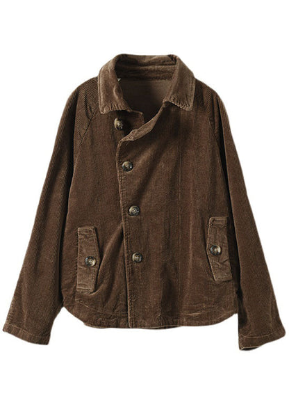 Fitted Tea Green Peterpan Collar Button Patchwork Fall Coat