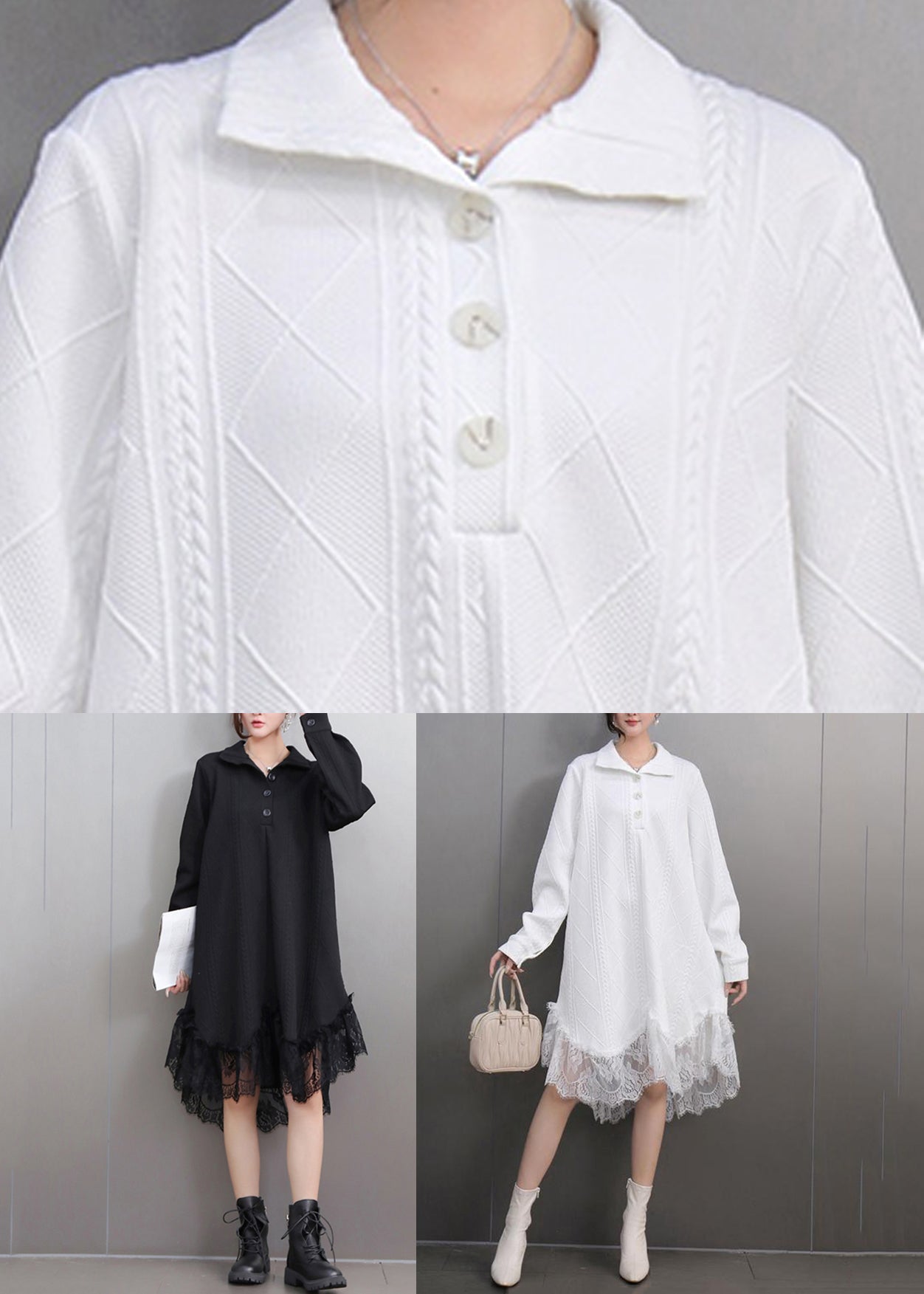 Black Stand Collar Button Maxi Dresses Puff Sleeve