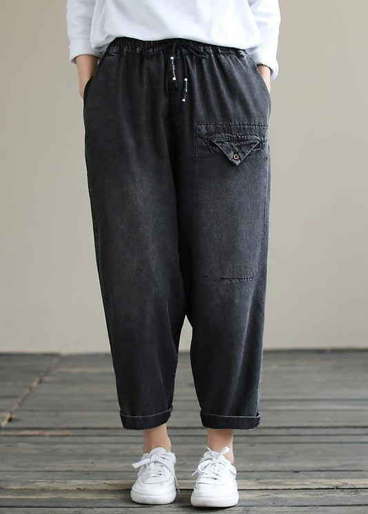 Organic Spring Pants Denim Black Fabrics Cinched Pants