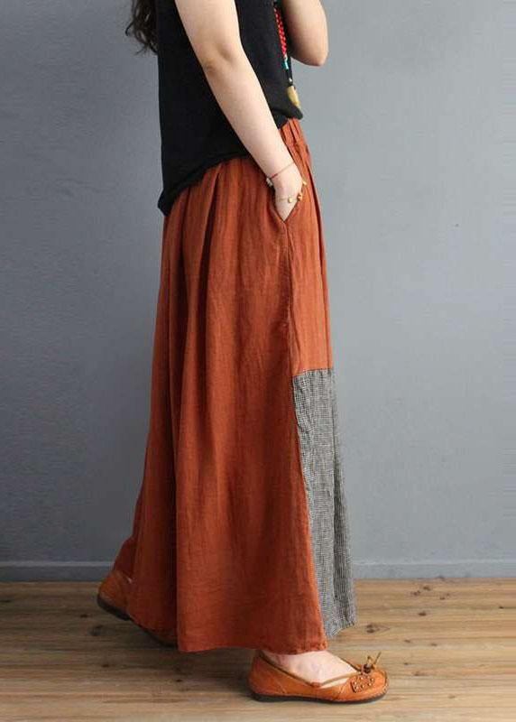 Plaid Patchwork Elastic Waist Swing Skirt With Pocket