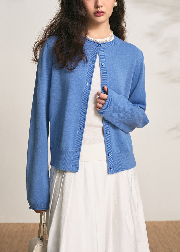 Blue Button Knit Fall Cardigans O Neck