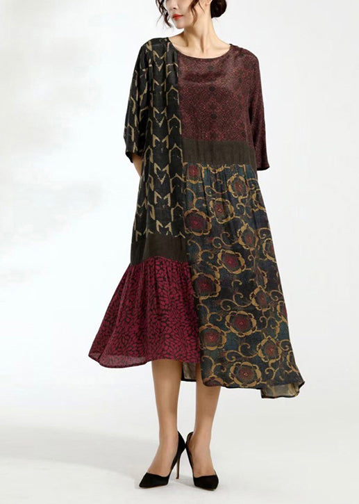 Colorblock Asymmetrical Patchwork Chiffon Dresses Summer
