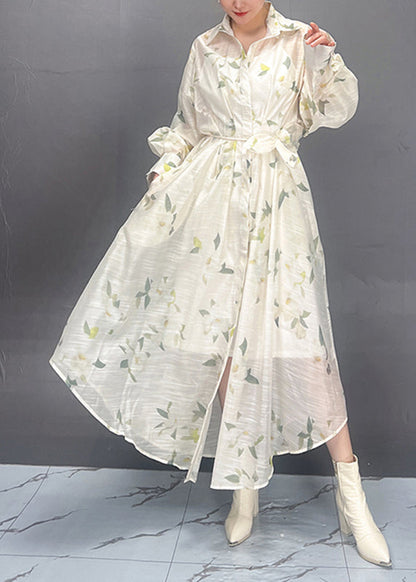 Red Peter Pan Collar Print Tie Waist Vacation Long Dresses Fall