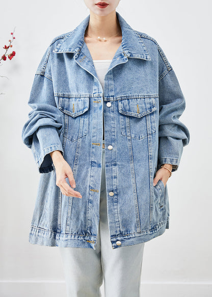 Blue Oversized Applique Denim Jacket Fall