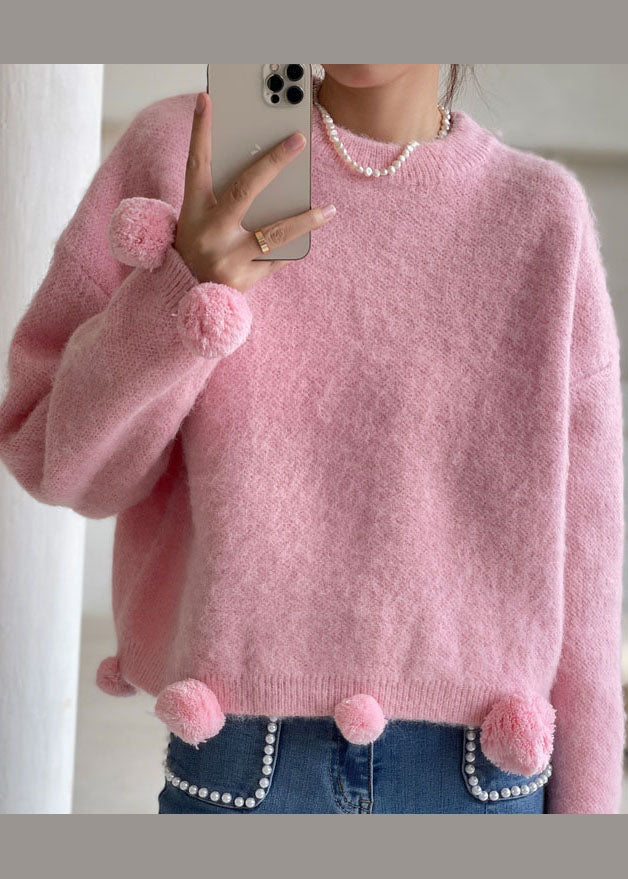 Simple Pink Ma Hai Mao Knit Pullover Spring