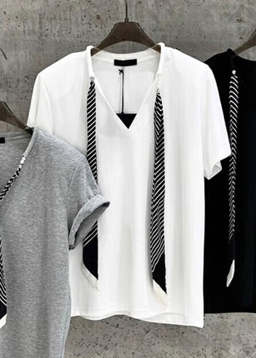 Grey Necktie Cotton T Shirts Summer