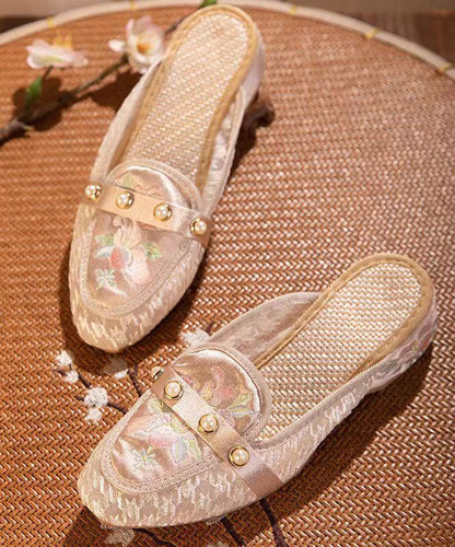 Tulle Embroideried Nail Bead Splicing Pink Slide Sandals