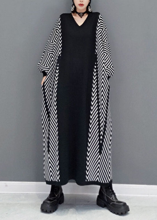 Black V Neck Knit Ankle Dress Spring