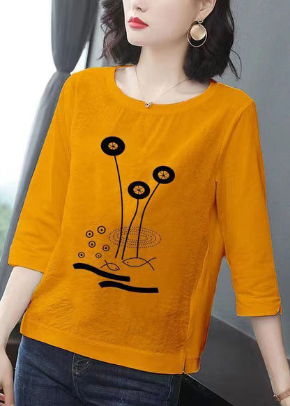Black O Neck Print Patchwork Cotton T Shirt Bracelet Sleeve