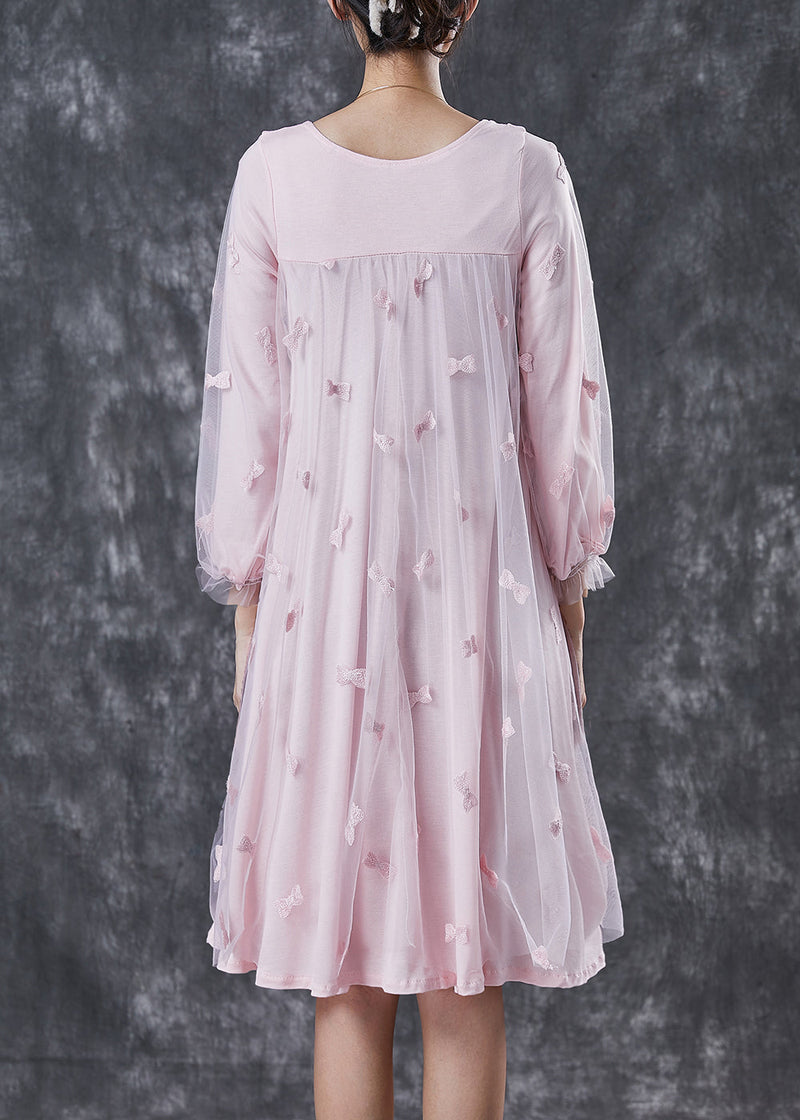 Pink Bow Square Collar Tulle Maxi Dresses Spring