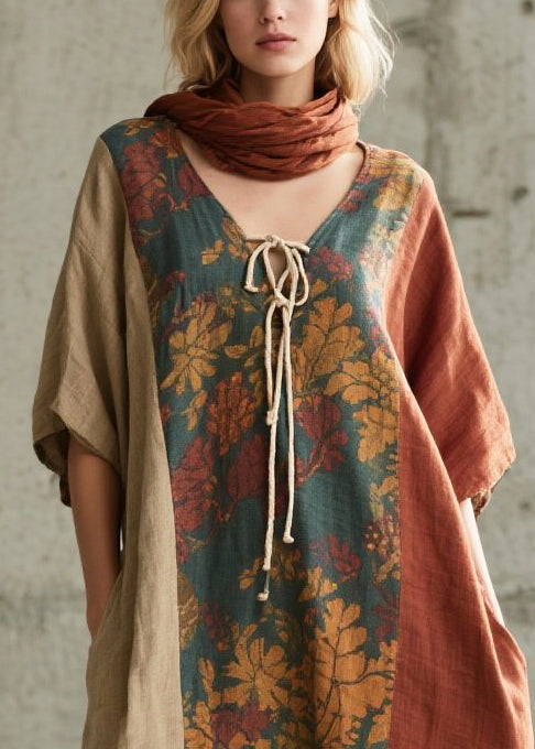Stylish Colorblock Oversized Patchwork Cotton Straight Dress Summer