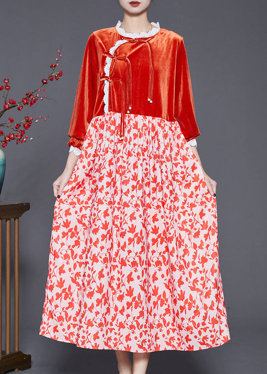 Diy Orange Tasseled Patchwork Silk Velour Holiday Dress Spring