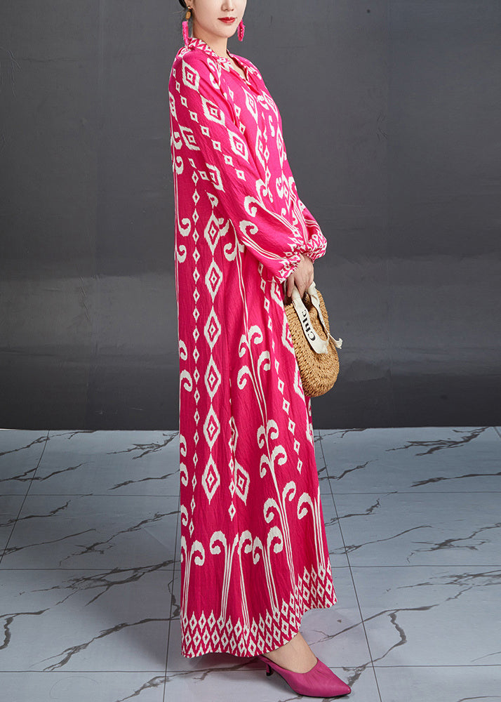 Rose Stand Collar Print Cotton Blouses Dresses Fall
