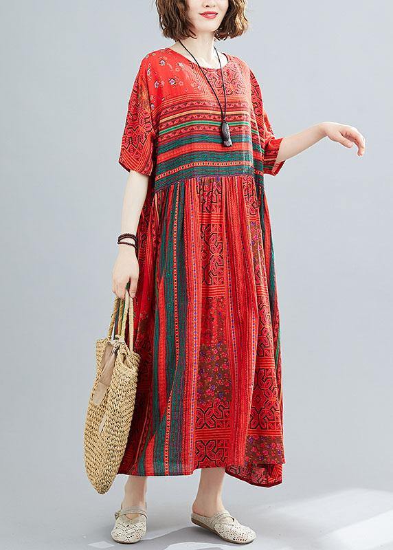 Red Loose Patchwork Print Summer Dress