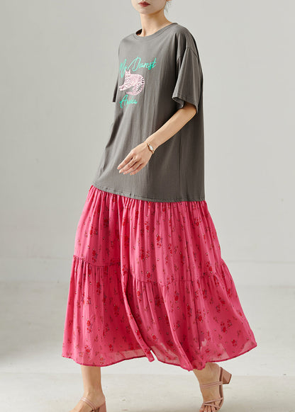 Grey Oversized Patchwork Print Cotton Dress Summer