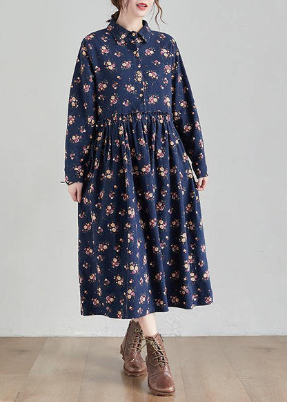 Lapel Cinched Spring Tunics Shape Navy Print Traveling Dress