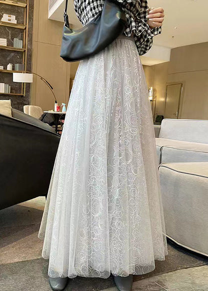 New Apricot Wrinkled Print High Waist Tulle Skirts Summer