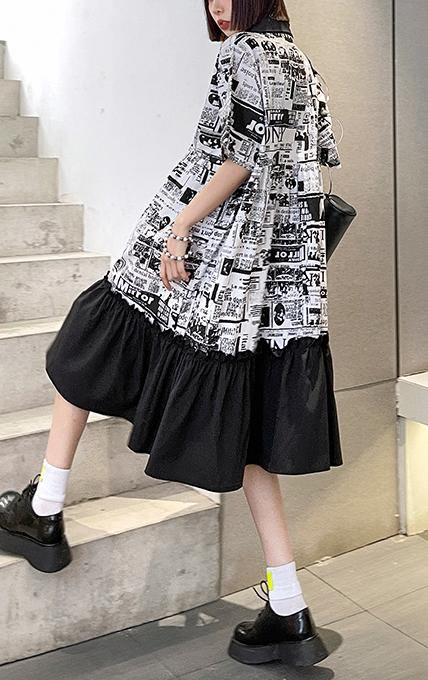 French Print Patchwork Cotton Turn-down Collar Summer Dresses