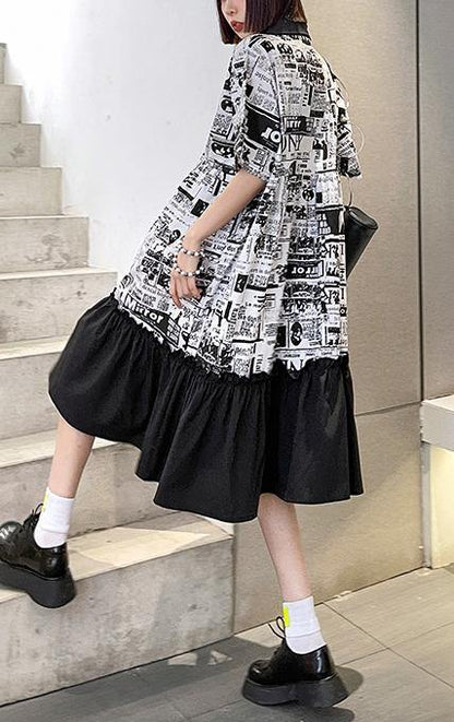 French Print Patchwork Cotton Turn-down Collar Summer Dresses