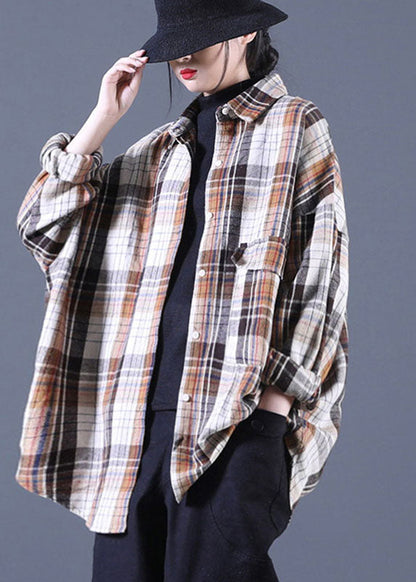 Stylish Khaki Peterpan Collar Pockets Button Fall Long Sleeve Shirt