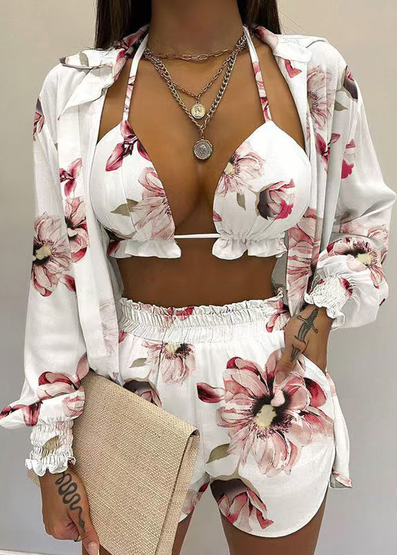Simple White Shorts Three Pieces Set Summer