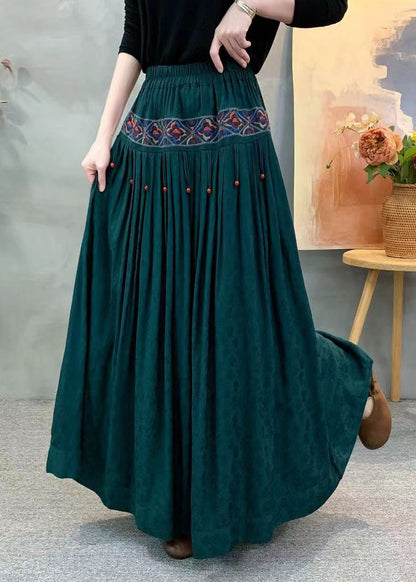 Red Embroidered Wrinkled Pockets Jacquard Silk Skirt Fall