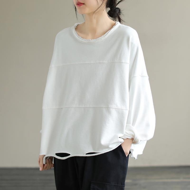 Classy White Cotton Blouses for O Neck Daily Spring Top