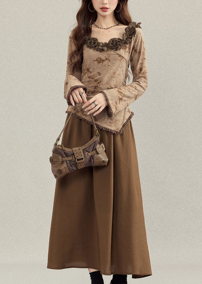 French Coffee Asymmetrical Cotton Sets 2 Pieces Fall