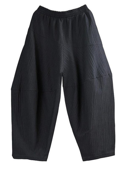 Black Patchwork Harem Pants Summer Cotton Linen