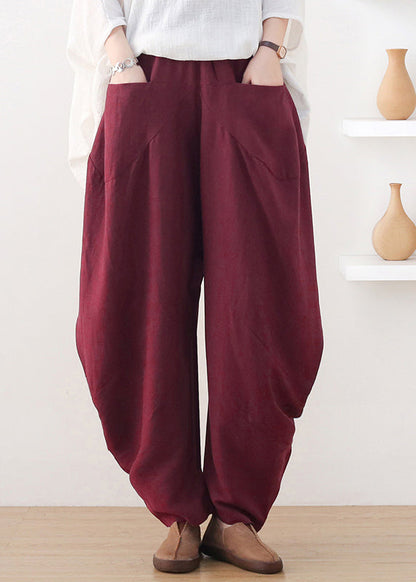 Wine Red Pockets Wide Leg Pants Fall