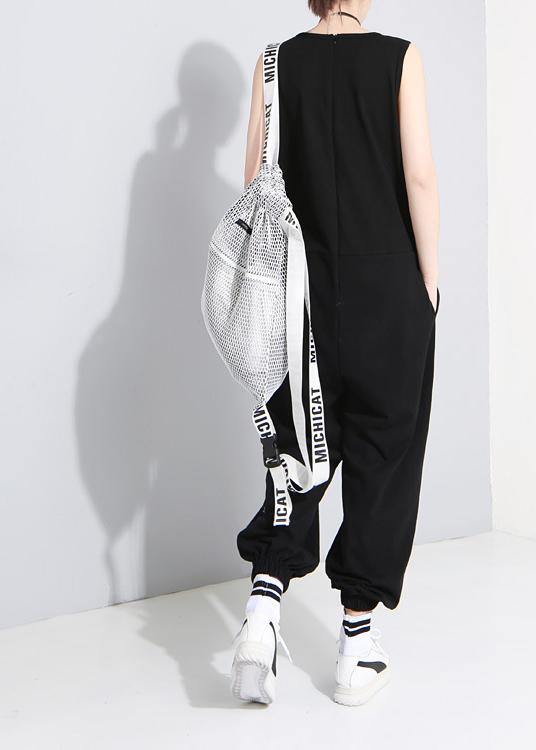 Italian Black Sleeveless Rompers Summer
