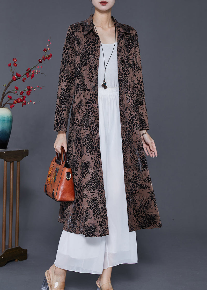 Brown Print Cotton a Line Dress Peter Pan Collar Spring