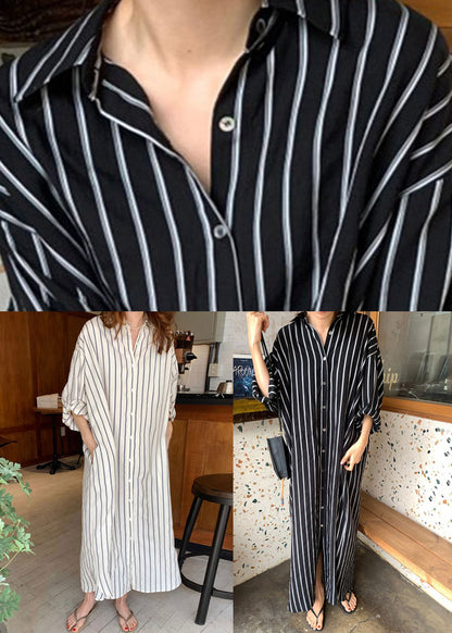 Beige Peter Pan Collar Button Maxi Shirts Dresses Spring