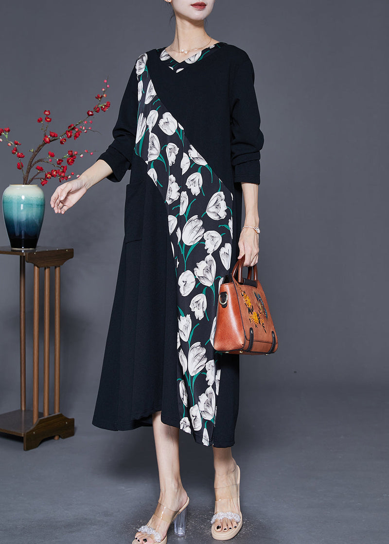 White Oversized Patchwork Cotton Dresses Fall