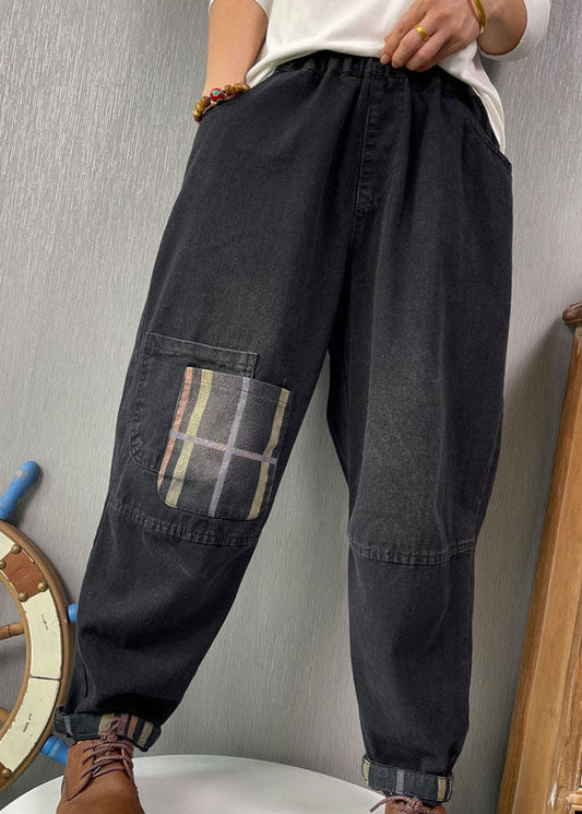 Fine Black Retro Patchwork Denim Pants Spring