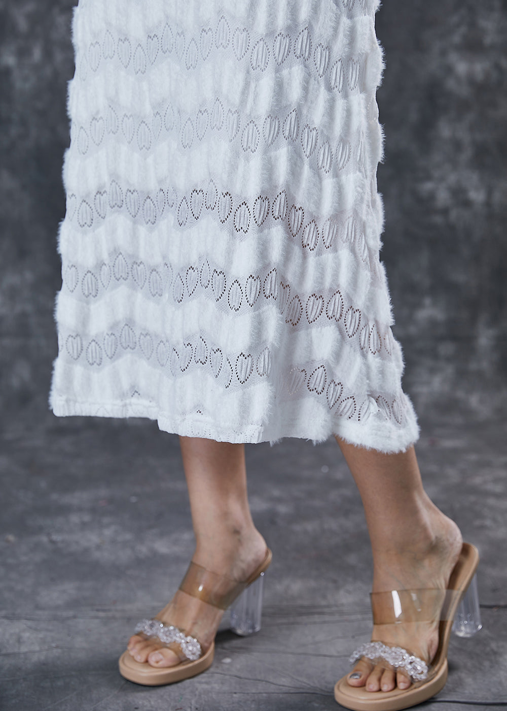White V Neck Silm Fit Cotton Dress Spring