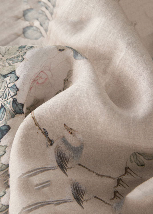 New O-neck Print Chinese Button Patchwork Linen Shirt Summer