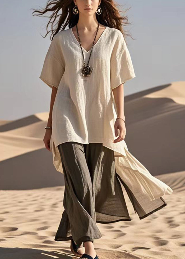 Asymmetrical Patchwork Cotton Fake Two Piece Dress Summer