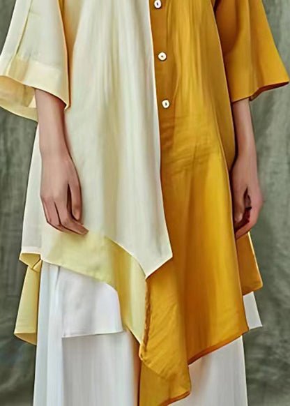 Yellow Asymmetrical Patchwork Button Maxi Shirts Fall