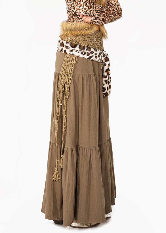 Camel Patchwork Wrinkled Maxi Skirt Summer