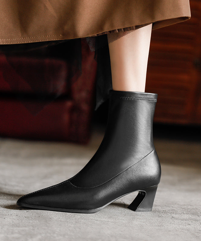 European and American Style Splicing Chunky Boots Black Pointed Toe