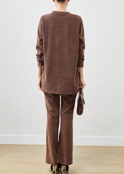 Brown Side Open Corduroy Two Piece Set Spring