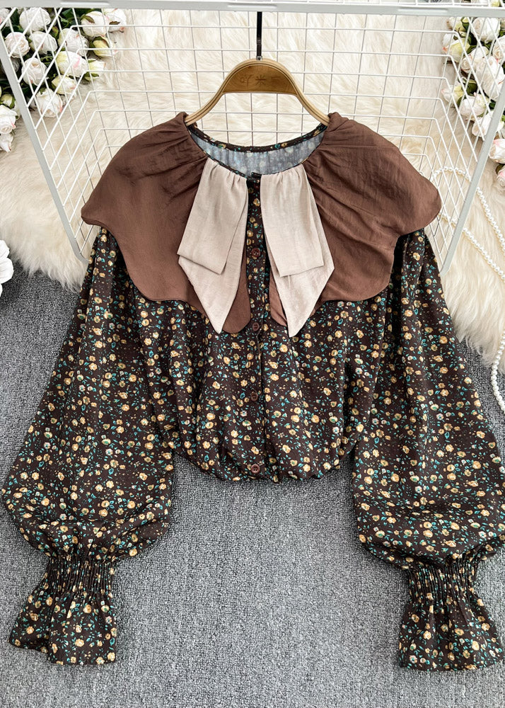 Coffee O-neck Print Low High Design Shirt Long Sleeve