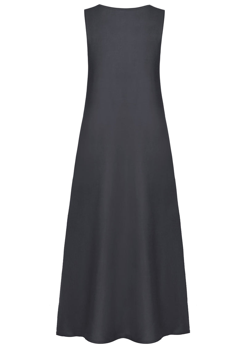 Sleeveless Patchwork O-neck Side Pocket Long Maxi Dress