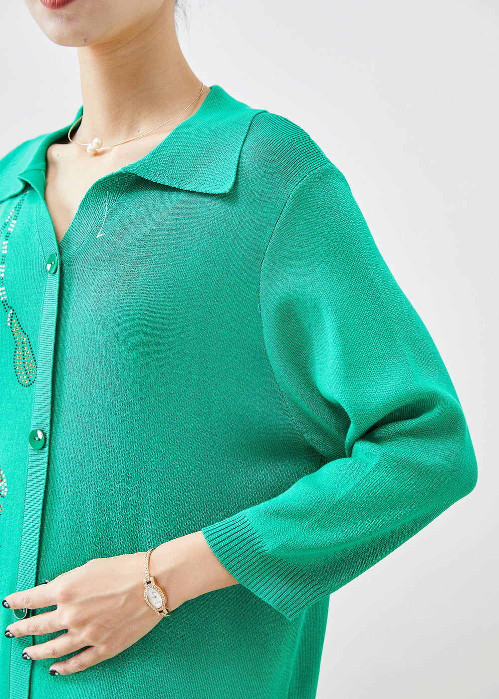 Diy Green Oversized Hot Fixrhinestone Knit Mid Dress Fall