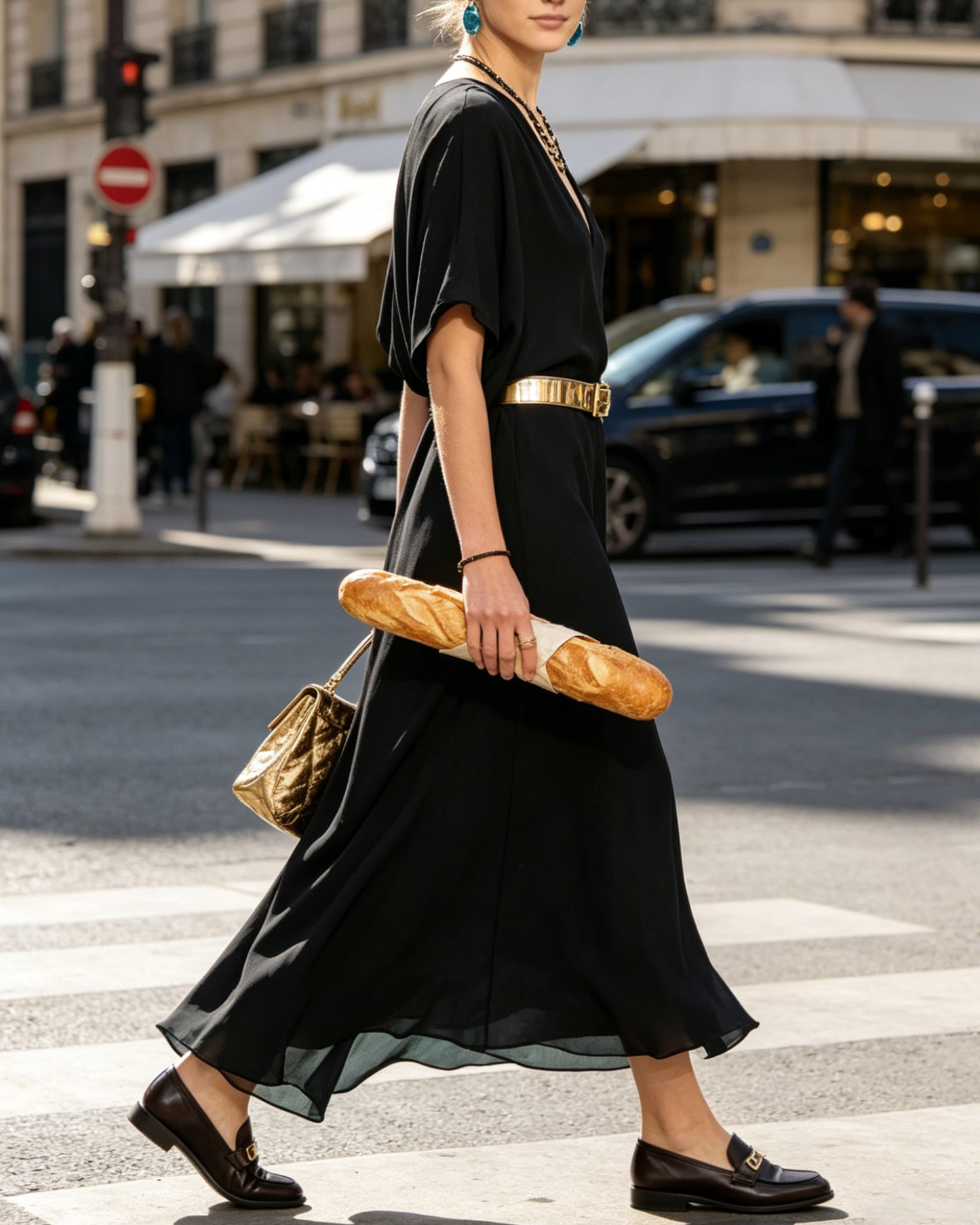 Italian Black V Neck Draping Chiffon Long Dress Summer