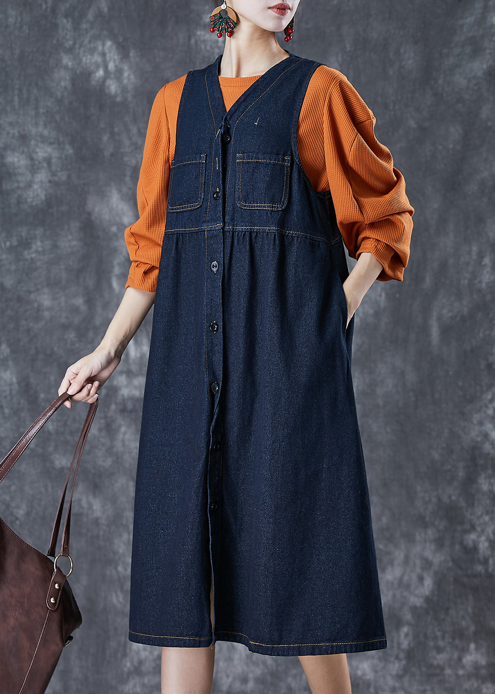 Navy Denim Dress and Shirt 2 Piece Outfit Spring