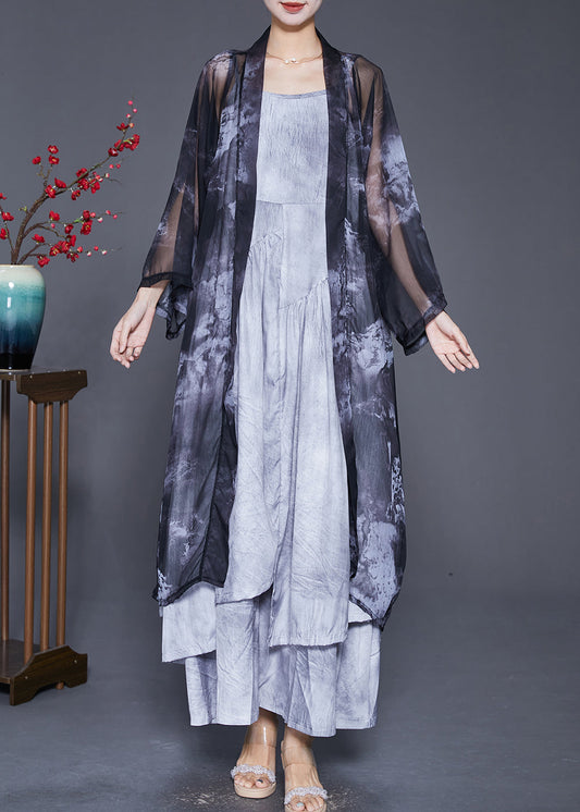 Black Oversized Tie Dye Chiffon Cardigans Summer