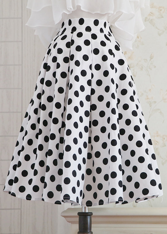 Organic White Dot Print High Waist a Line Skirt
